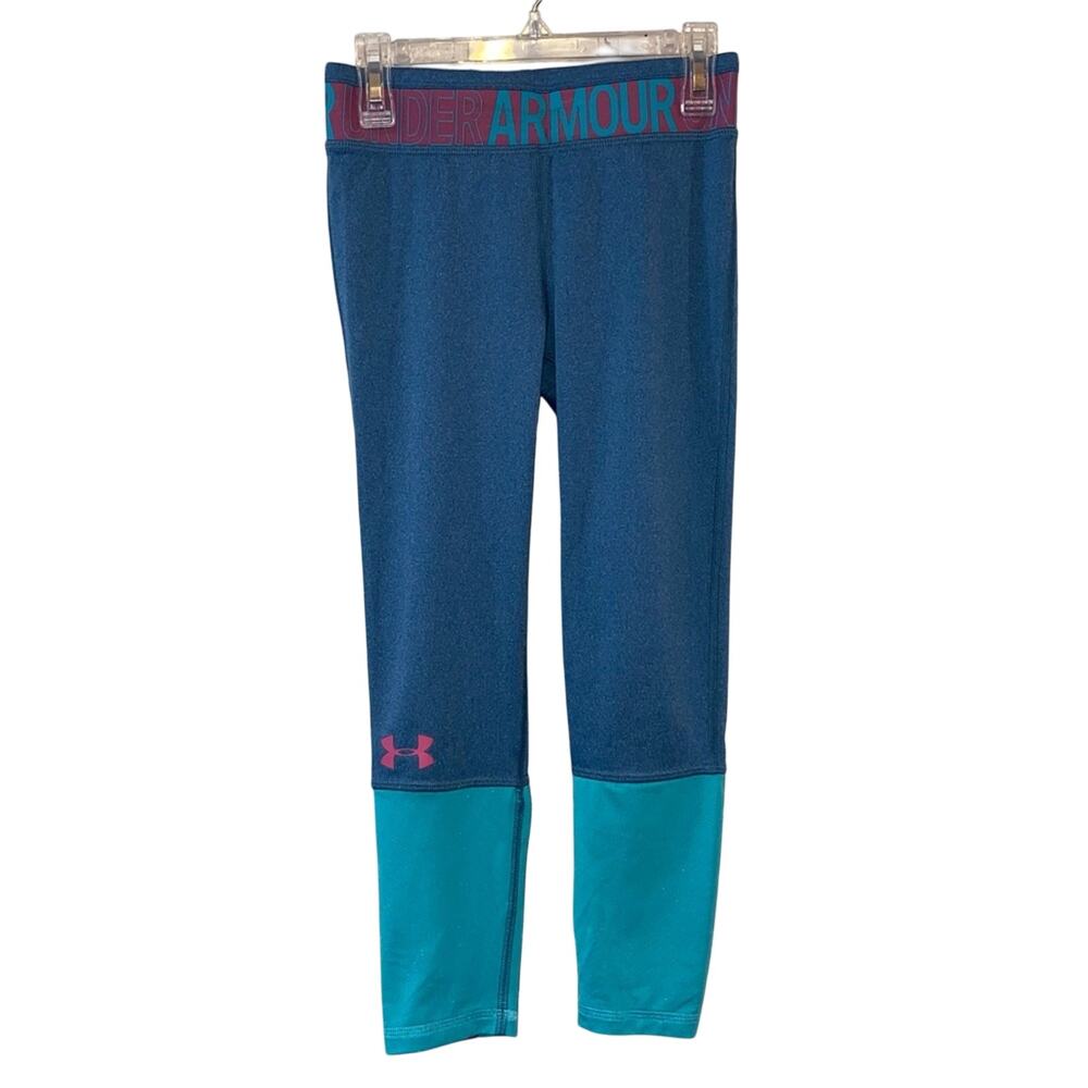 Under Armour Youth‎ Medium Leggings Blue Teal Colorblock HeatGear Athletic Girls